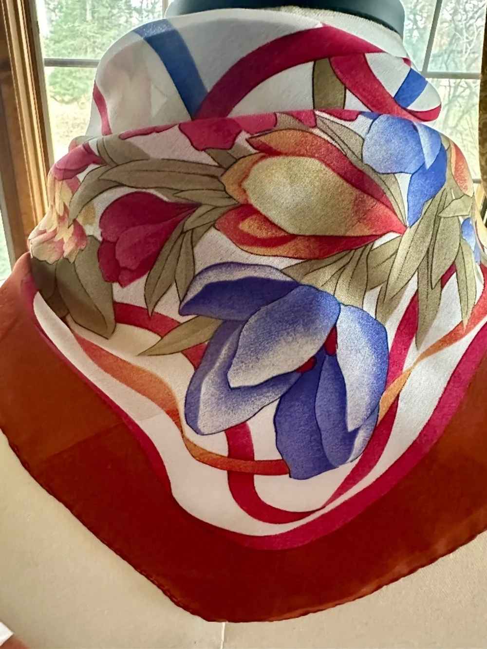 Scarf, Vintage Marc Laury Floral and Ribbons Pattern